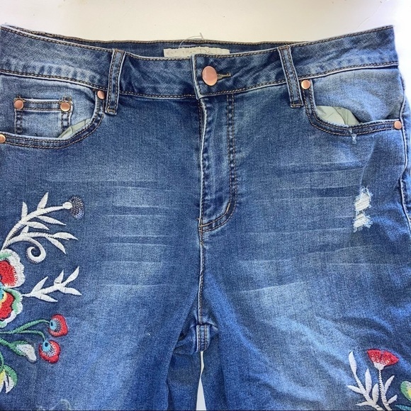 Est 1946 Denim Embroidery Distress Crop Womens Jean 12 Blue - Picture 4 of 12